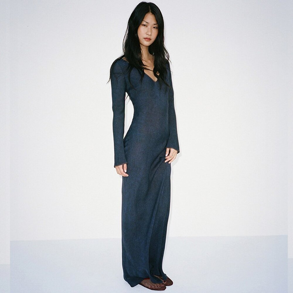 Realisation Par denim blue long-sleeved maxi dress